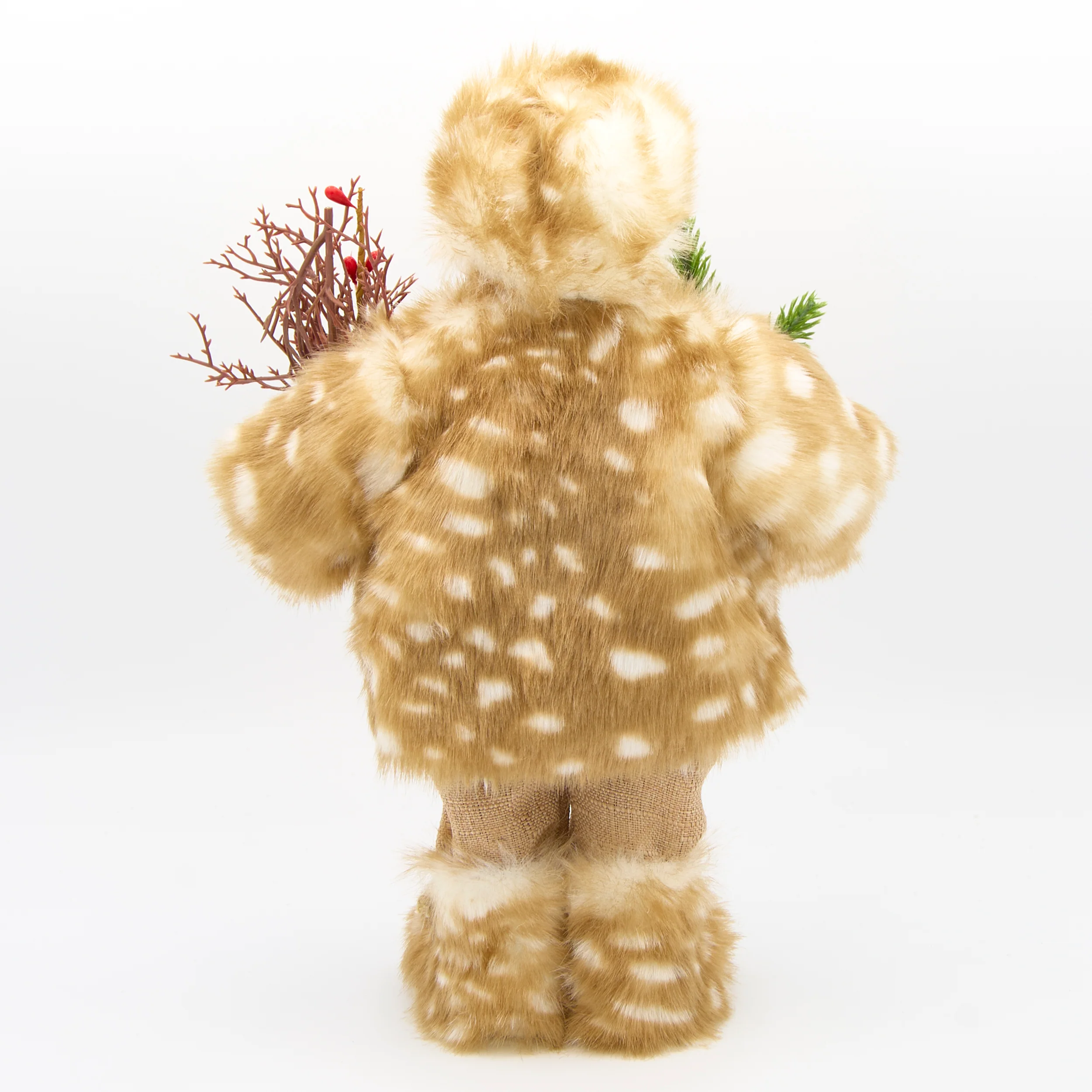 Santa in Fur Coat Figure with Berry Basket & Fur Boots - Image 3
