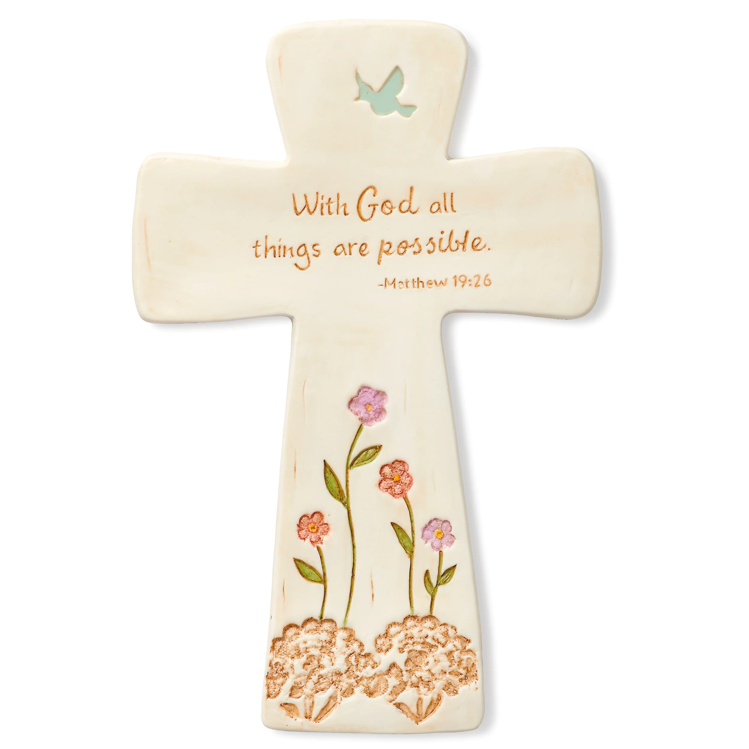 Scripture Porcelain Wall Cross with Floral Accents - Image 2