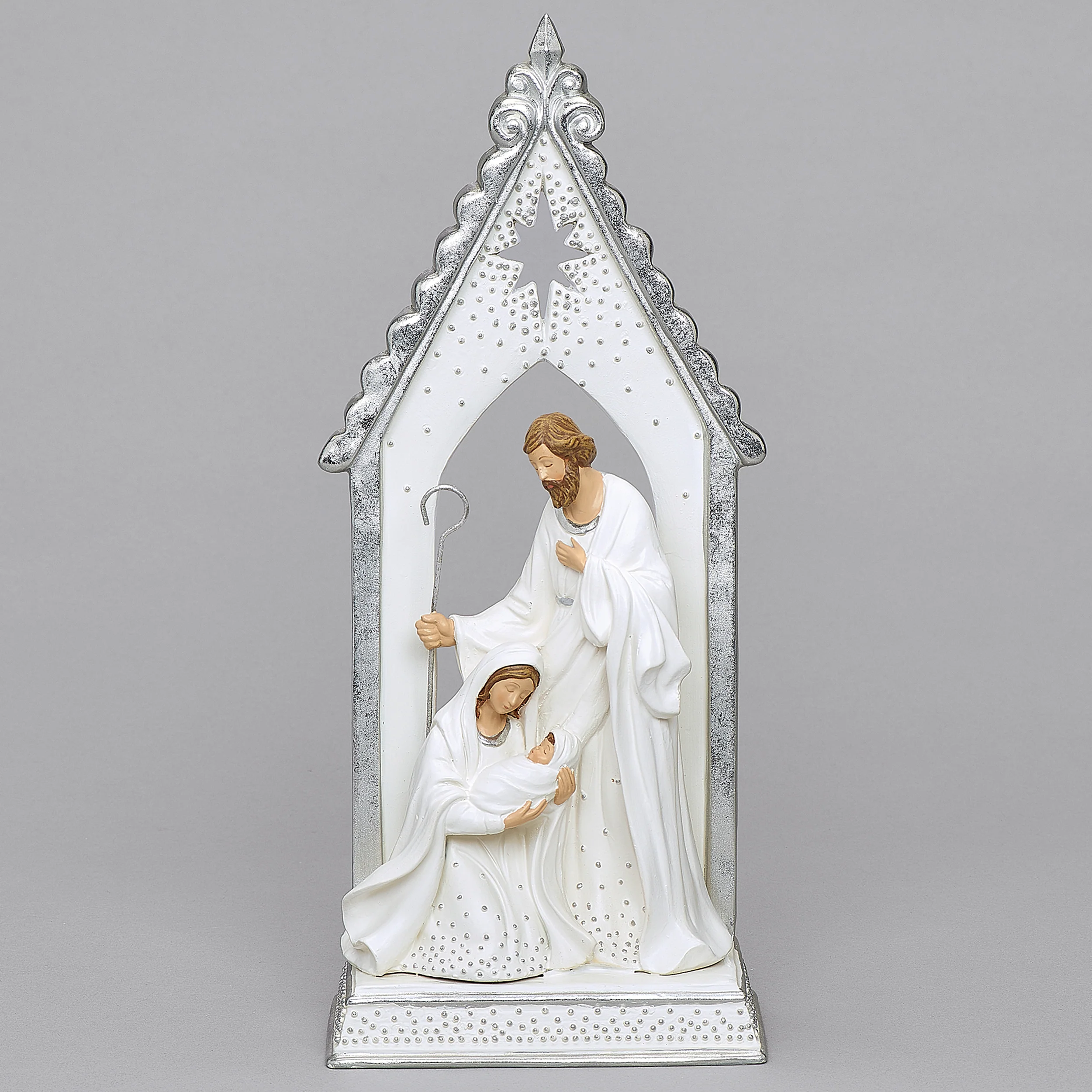 Silver Arch Holy Family Figure with Dot Trim