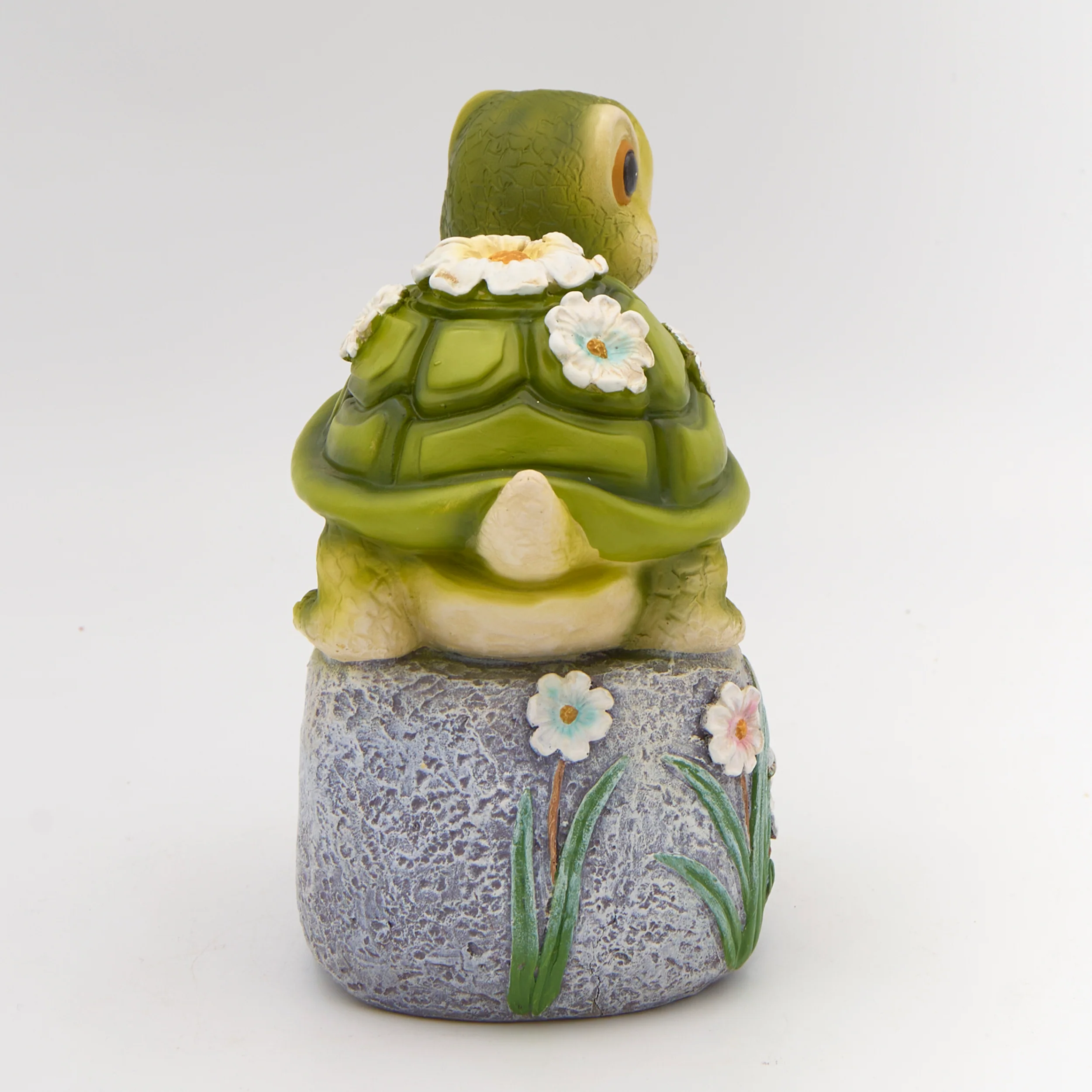 Turtle on Stone Garden Statue with Floral Accents - Image 2