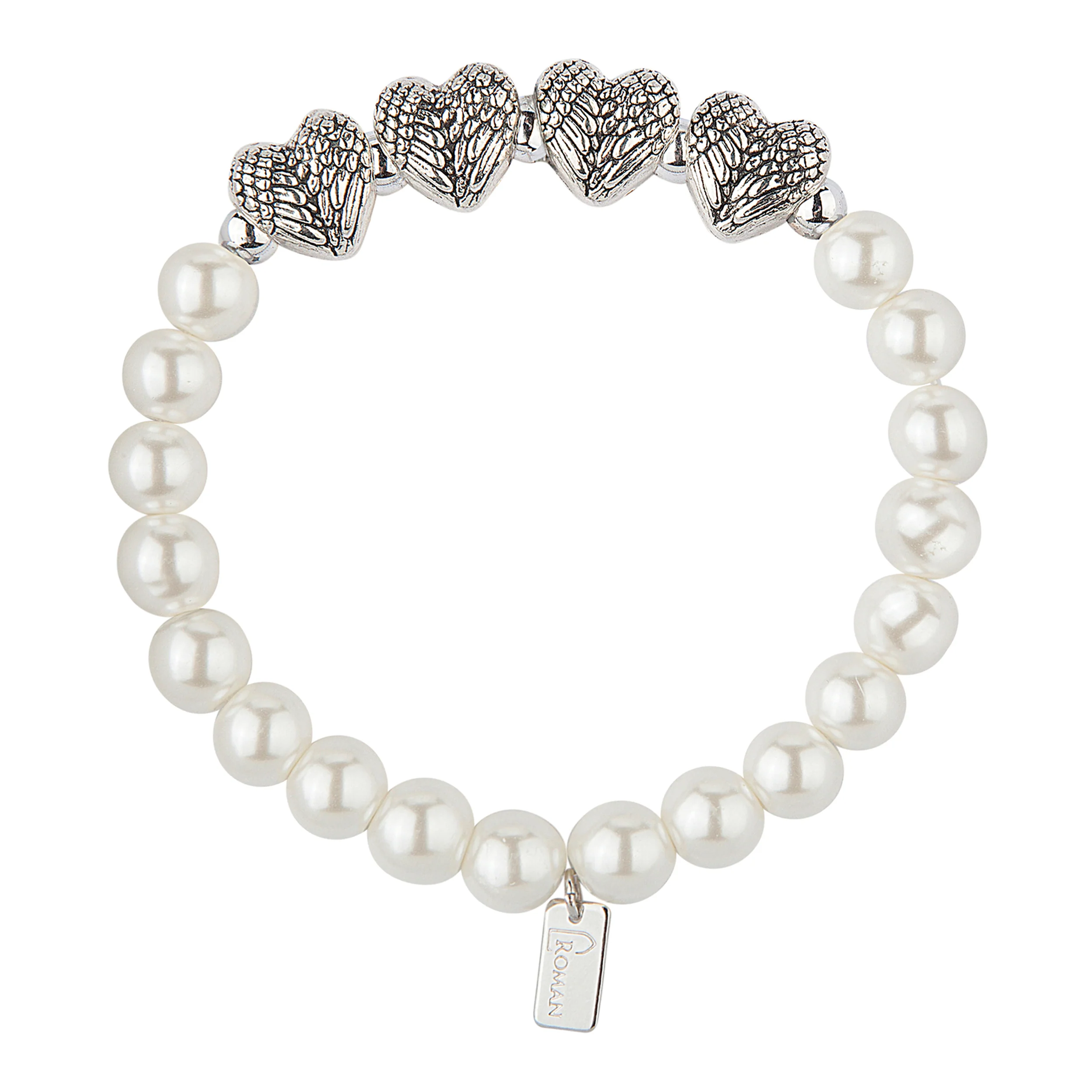 "Mother of" Elegant White Faux Pearl & Heart Charm Strecth Bracelet - Image 4